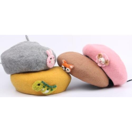Sweet Princess Lolita Hat Japanese Style Mori Girl Kawaii Cat Doll Hat Winter Woolen Warm Beret Manual Wool Beret Caps