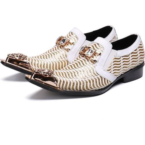 Crystal dress party wedding shoes men slip on handmade shoe italian steel toe elegant genuine leather crocodile oxford plus size