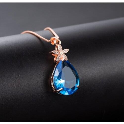 Trendy Graceful Luxury Drop-shaped Crystal Necklace RoseGold Color Womens Pendant Party Jewelry Accessories Gifts