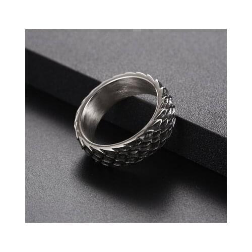 Fashion Chinese Style Silver Color Personality Simplicity Retro Carving Dragon Scale Ring for Women Men Party Hip Hop Gifts
