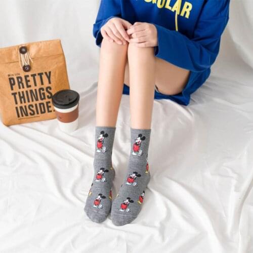 Women Cute Cartoon Disney Mickey Mouse Socks Fashion Funny Happy Novelty Girls Socks All Seasons Teenagers Socks Five Colors