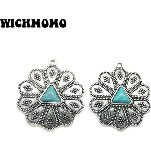 2019 New 2pieces/bag 44*38MM Zinc Alloy Inlaid Acrylic Beads Flowers Charms Pendant for DIY Jewelry Necklace Accessories Gifts