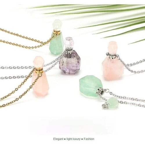 New Product Accessories Stone Perfume Bottle Pendant Stainless Steel Chain Essential Oil Necklace Fashion Jewelry Choker