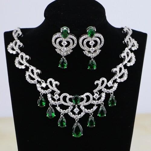 Green Australian Crystal White Zircon Silver 925 Jewelry Set For Women Partty Necklace/Earrings