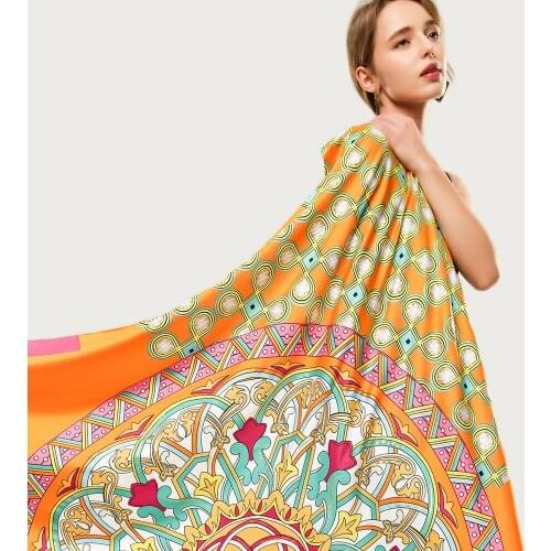 Large Retro Print Square Foulard Women Silk Neck Scarf Design Pattern Hot Beach Sarong [3627]