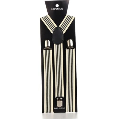 New 1inch Wide Fashion New "Black Striped Beige" Pattern Good Suspender Men`s Unisex Clip-on Braces Elastic Slim Suspenders