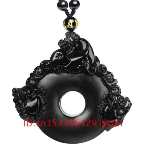 Jewelry Black Charm Pendant Amulet Pixiu Obsidian Jade Necklace Chinese Fashion Gifts Natural for Women Beads