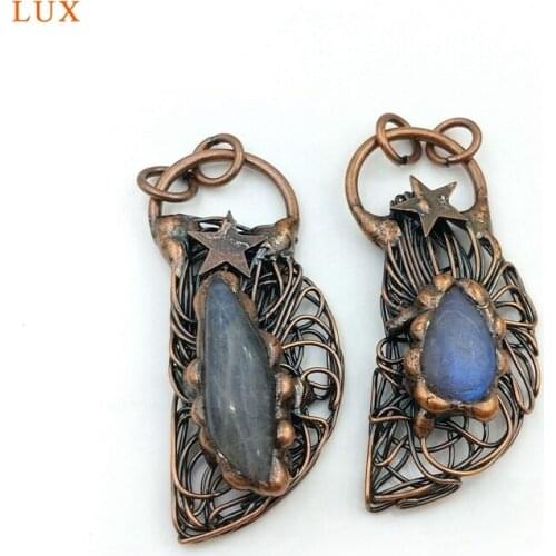 Natural Kyanite Stars of the Moon Pendant Necklaces For Women Jewelry Quartz Bronze Vintage Pendant Fashion Jewelry