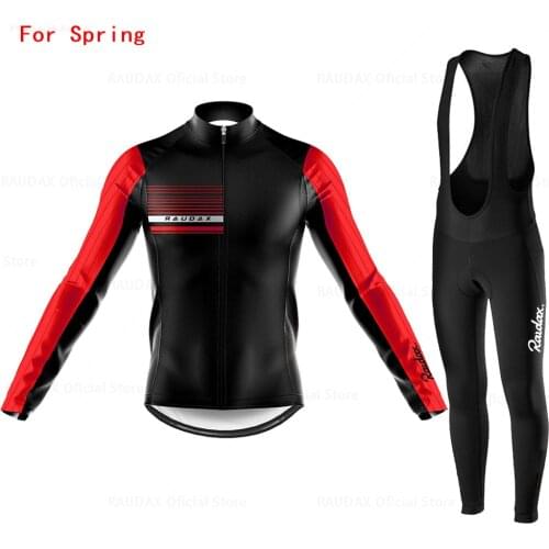 Raudax 2021 Pro Team Cycling Jersey Set Men Long Sleeve Jersey Suit Riding Bike MTB Cycling Clothing Mountain Bike Bib Pants Set