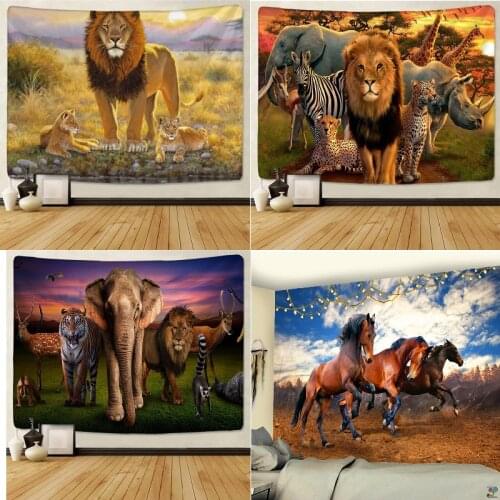 Tiger lion elephant tapestry psychedelic room decor aesthetic kawaii room decor pink tye dye tapestry elephant decor psychedelic