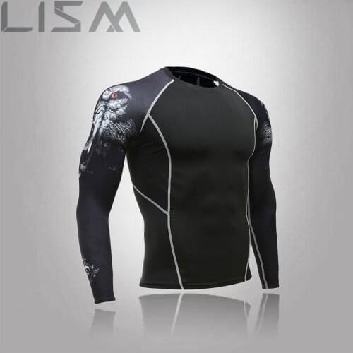 Slim Mens Sportswear Compression T-Shirt Sportswear Quick-Drying Running Suit Jogging Training Gym Fitness Wolf Head Shirt