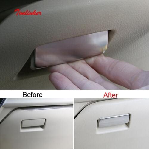 Tonlinker Glove Box Handle Cover Case stickers For TOYOTA Corolla Altis 2014-18 Car Styling 1 PCS Stainless Steel Cover stickers