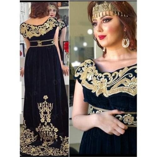 Off the Shoulder Kosovo Albanian Velvet Evening Dresses 2021 Lace Applique Robe De Soirée De Mariage Tunisian Prom Party Gowns
