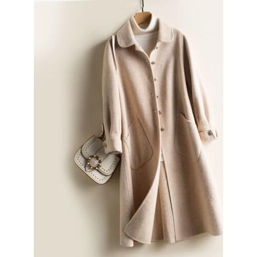 Women Autumn Winter Jacket 200% Wool Handmade Double-side Woolen Coat Female Korean Plaid Pink Jackets LDR-0202 MY2256