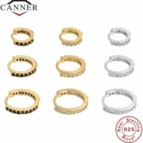 1 Set CANNER 100% Real 925 Sterling Silver Hoop Earrings for Women Zircon CZ Round Circle Earrings Round Earing Wedding Jewelry