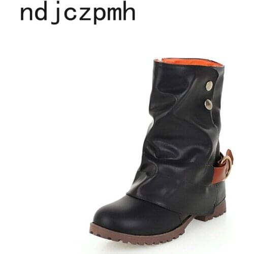 Autumn and winter The New Classic fashion Round head Color matching Low-heeled rivet Middle tube Ladies boots plus size 34-43