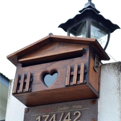 1PC Wooden Mailbox Outddor Post Box Rainproof Suggestion Box Creative Letter Box Lockable Wall Mounted Mailboxfor Home Garden