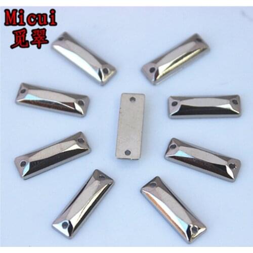 Micui 100PCS 5*15mm Rectangle Acrylic Rhinestones Sew On Crystals Stone Sewing Flatback Appliques for Crafts Clothes MC734