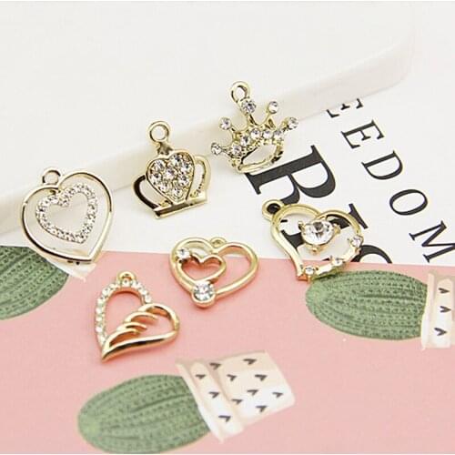 12pcs/lot fashion Heart Crown Necklace Pendants for Jewelry Making Bracelet Hair Clip Earring Accessories Handmade DIY Crafts