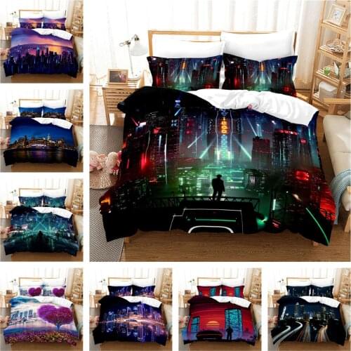 3D City Night Scene Duvet Cover Sets Decorative 3pcs Bedding Set Famous City Scene Print Comforter Cover with Pillowcases