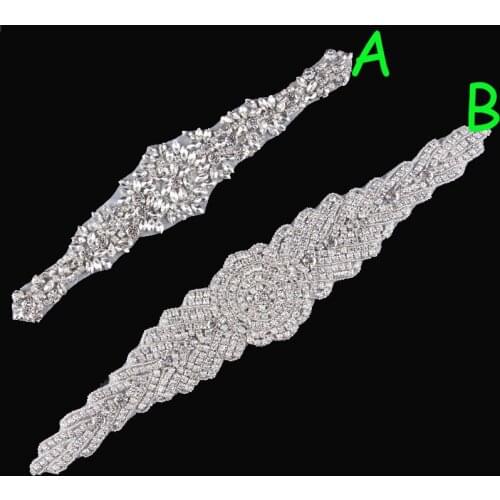 30pcs/lot)Mix 2 Style Sew On Long Crystal Rhinestone Appliques Patch Hot Fix Beaded Sequin Trim For Girl Wedding Sash/Belt