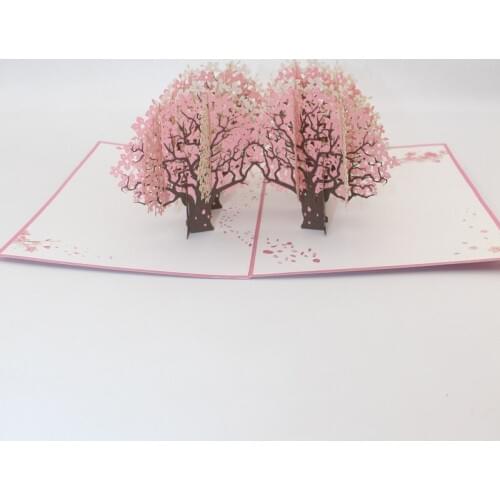 3D Laser Cut Handmade Pink Sakura Forest Paper Invitation Greeting Card Wedding Party Valentines Day Festival Birthday Gift