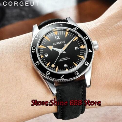 41mm Corgeut black sterile dial luminous ceramic bezel Automatic mens Watch Luxury Brand Top Mechanical Watches
