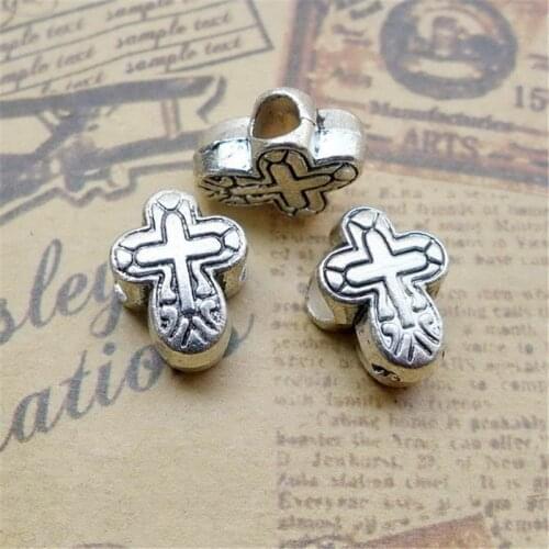 50pcs/lot Antique Silver Cross Beads 10x14x4MM Loose Beads for Handmade Bracelets Necklace Jewelry Findings