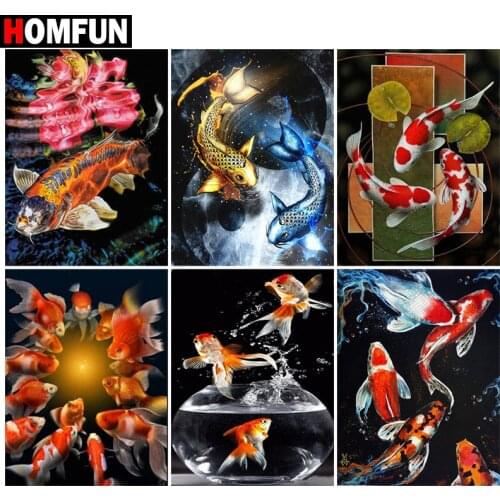 HOMFUN 5d Diamond Painting Full Square/Round ‘’Carp water landscape" Picture Of Rhinestone DIY Diamond Embroidery Home Decor