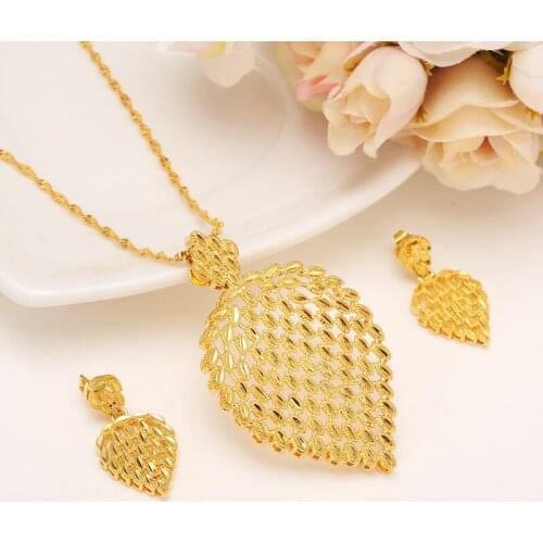 Bangrui Fashion Necklace Earring Set Women Party Gift Gold Color Leaf Necklace Earrings Jewelry Sets
