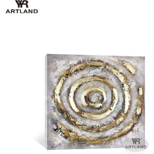 Decoration salon Gold foil Round shape wall posters Pure Handmade abstract oil painting on canvas for living room sofa bedroom