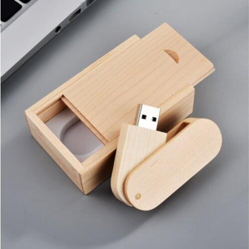 Personalized custom logo wooden rotating USB2.0 Flash Drives Memory Stick 4GB 8GB 16GB 32GB 64GB 128GB USB 2.0 and Maple Box