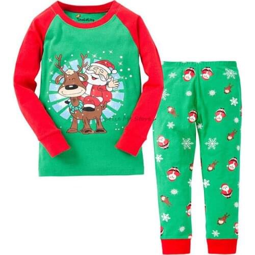 Children Christmas Pajamas Red green Kids Santa Claus Sleepwear Pyjamas Boys Girls New Year Nightwear Chilld Pijamas sets 2t-8t