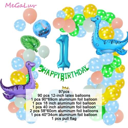 Dinosaur Balloon Set 107PCS Cartoon Balloon Garland Arch Baby 1 2 3 4 5 Years Old Birthday Party Wedding Anniversary Decoration