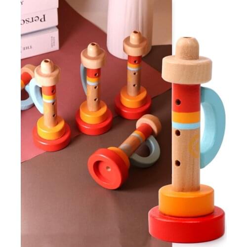 Kids Funny Musical Instrument Toy Wooden Whistle Trumpet Portable Musical Instrument Baby Early Educational Toy