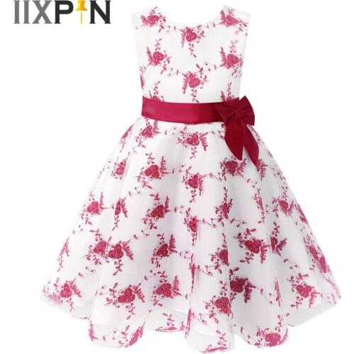 Girl Christmas Party Dress Mesh Embroidered Kids Cosplay Christmas Costume Xmas Show Dance Wear Girls Flower Princess Dress