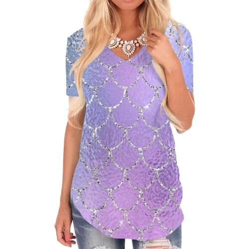 Giyu Brand Mermaid T-shirt women Gradient Shirt Print Colorful V-neck Tshirt Raindrop Funny T shirts Womens Clothing Hip hop