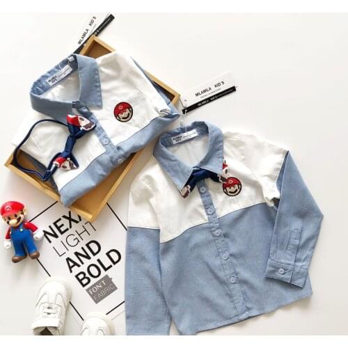 Tonytaobaby Fashion Cotton Cartoon Turn-down Collar Shirts New Autumn Dress for Boys and Girls Have Bow Tie