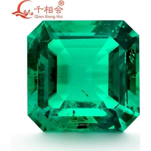 Square shape emerald cut Created Hydrothermal Columbia Emerald with minor cracks and inclusions inside of it loose gemstone