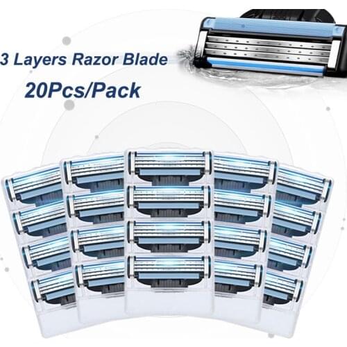Shaving Cassettes For 3 Replacement Heads Safety Stainless Steel Razor Blades Straight Razor For Men 20pcs/pack