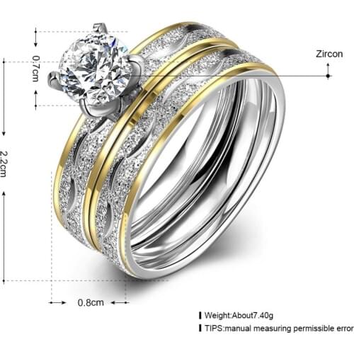 2pcs stainless steel 3A Zircon Engagement Ring set gold color Rings For Women Jewelry Wholesale wedding ring set Never Fade