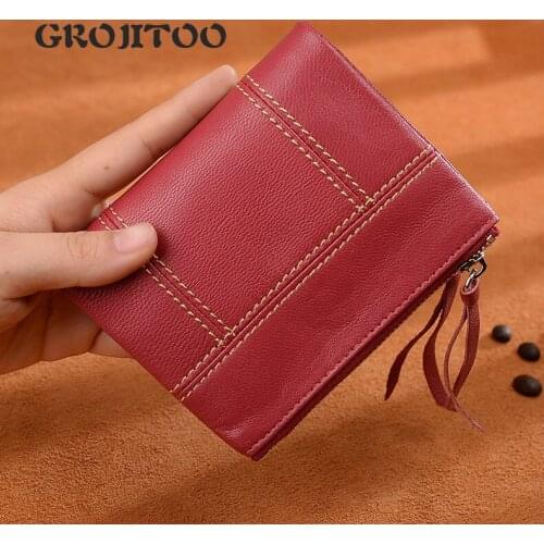 GROJITOO Change Purse New Womens wallet short leather sheepskin thin zipper change wallet card bag