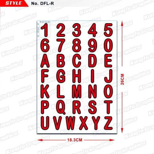 KUNGFU GRAPHICS DIY Sticker Letter Digital Alphabet Numbers Decals for Motorcycles ATV UTV Universal DFL Red