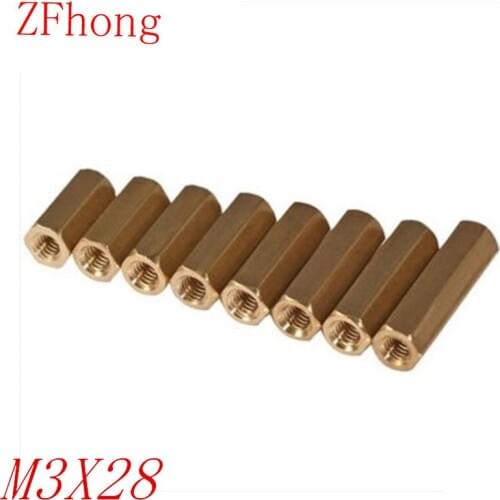 100PCS M3 Brass Hex Standoff M3 x 28 M3*28 Female to female Brass spacer standoff