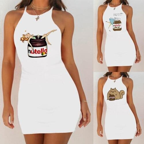 Summer Sexy Night Dress Women Nightgown Nutella Cute Print Slim Pack Hip Sleeveless Sleepshirts Night Shirts Nightie Sleepwear
