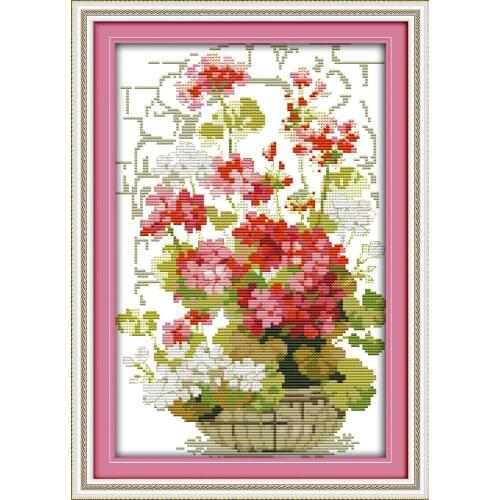 The pink geranium Printing pattern Cross Stitch Kits Chinese Embroidery Needlework DMC Counted Home Decor Cross-stitch set Gifts