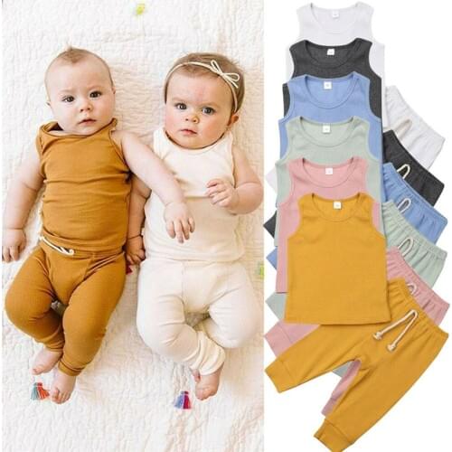 PUDCOCO Newest Newborn Baby Boys Girls Outfits Solid Vest Tops T-shirt +Long Pants Trousers 2PCS Cute Pin-striped Clothes Sets