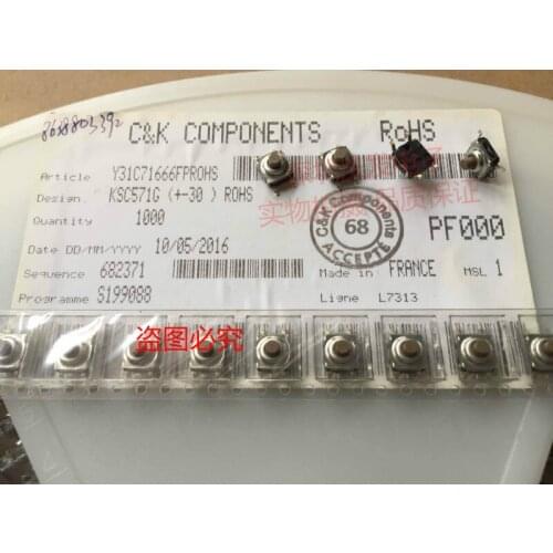 Original new 100% waterproof and dustproof light touch switch 6.2*6.2*5.6 SMD 4pin fretting KSC571G