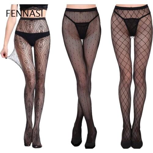 FENNASI Sexy Woman Fishnet Tights Mesh Black Polka Dot Tights Nylons Lady Sexy Pantyhose Plus Size Print Tights