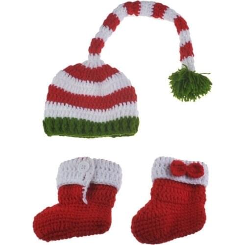 Newborn Photography Props Hat Christmas Outfit Knitted Crochet Baby Photo Shooting Clothes